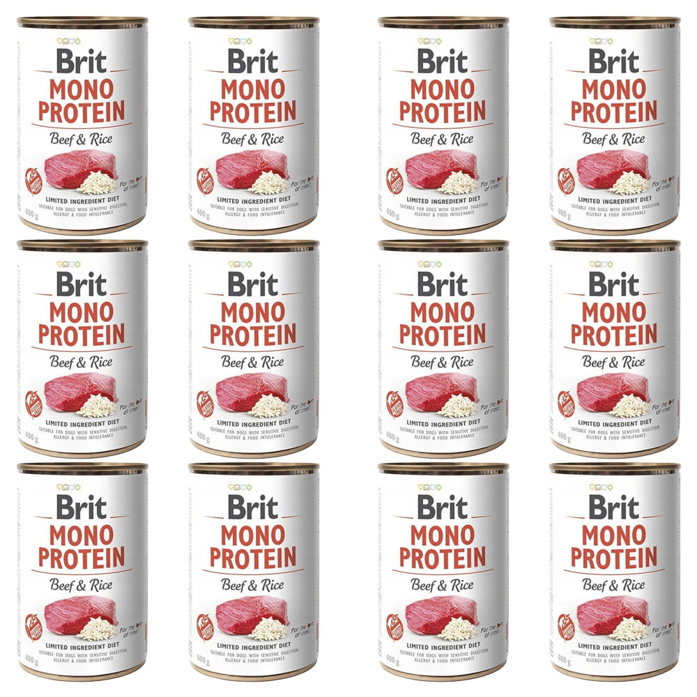 BRIT MONO PROTEIN beef & rice WOŁOWINA karma mokra w puszce dla psa zestaw 12x400g